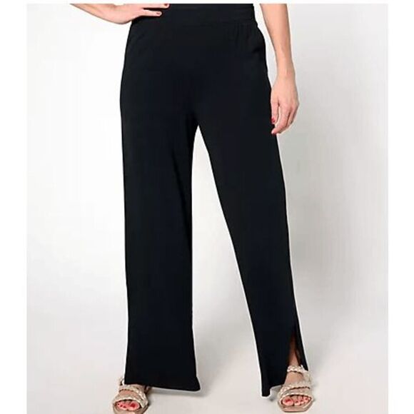 Denim & Co Womens 2XP Beach Jersey Petite Wide Leg Pant Black Pockets NWT) - Picture 1 of 4